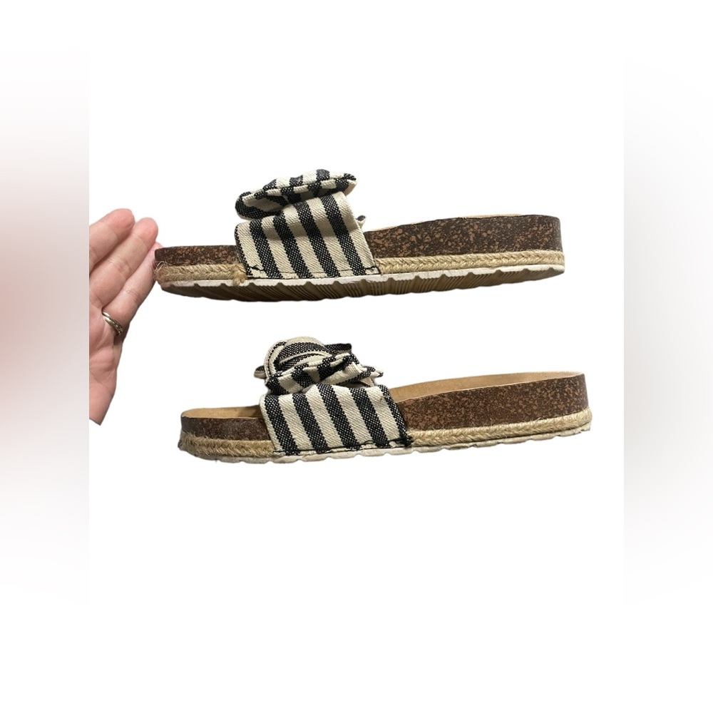 Qupid Espadrilles Stripped Bow Slide Sandals 9 - Picture 4 of 7